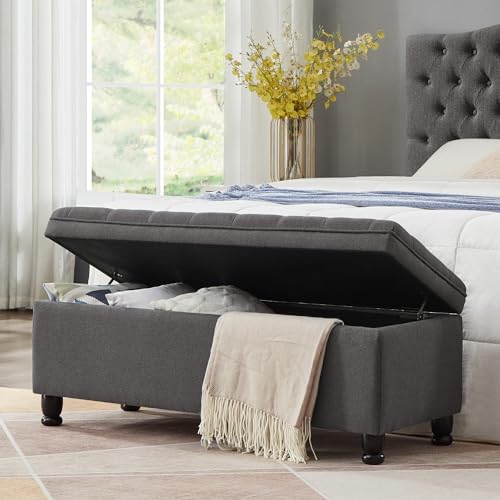 Gray Velvet Storage Ottoman Bench with Armrest R814