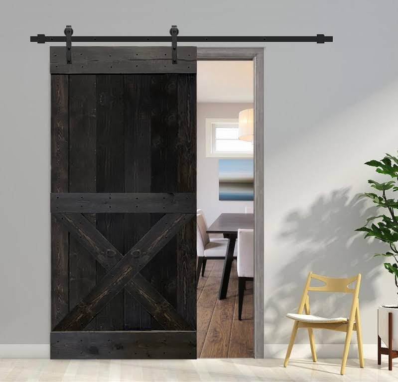 Charcoal Black Solid Knotty Pine Wood Interior Sliding Barn Door Slab G667