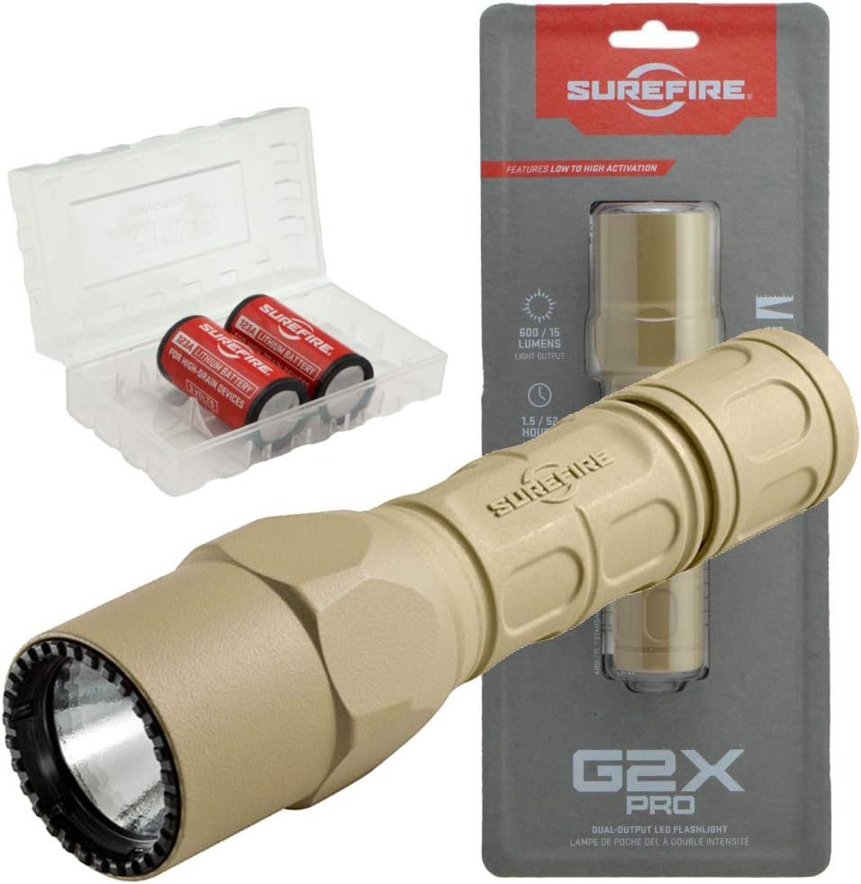SureFire G2X Tactical 600 Lumen Flashlight Bundle with 2x Extra CR123A and Battery Case D94668