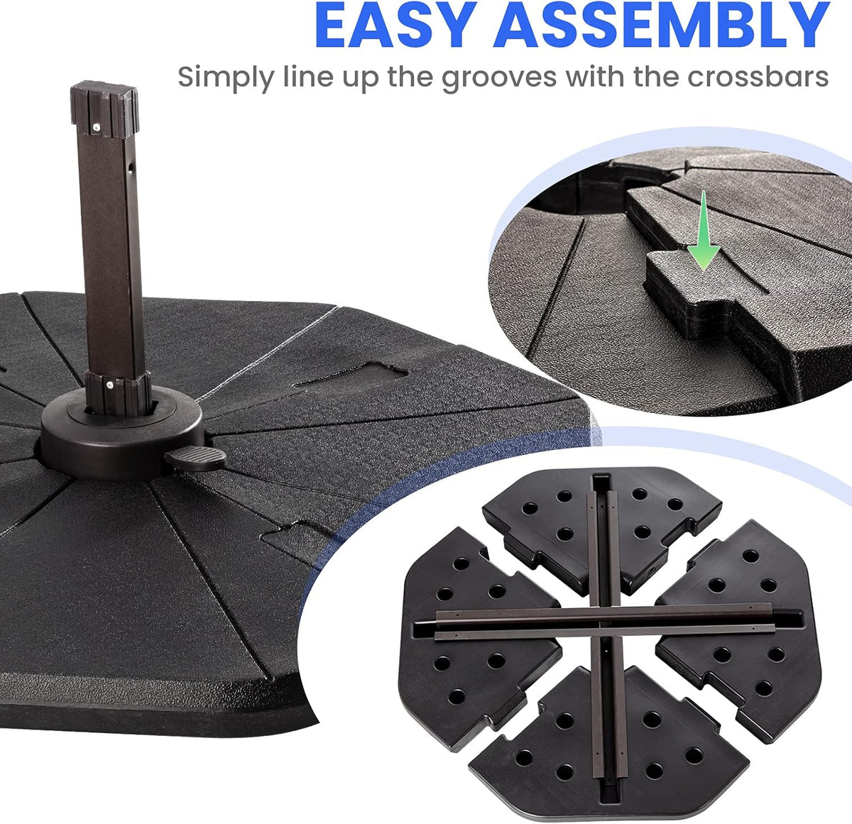 4-Pieces Heavy-Duty Umbrella Base Stand with Locking Black O468