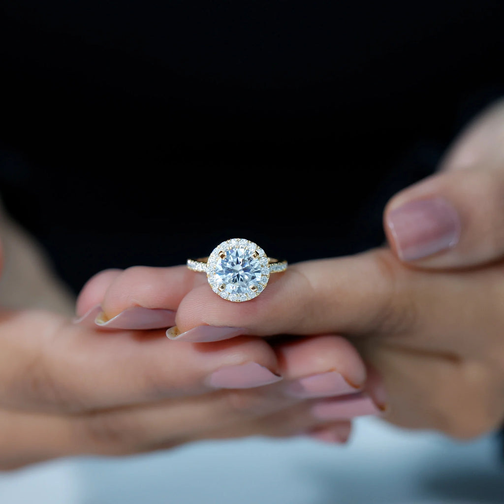 14K Yellow Gold Moissanite Halo Engagement Ring O4482
