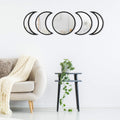 Scandinavian Moon Phase Mirror Set Glass Wood Frame Rustic White K3381