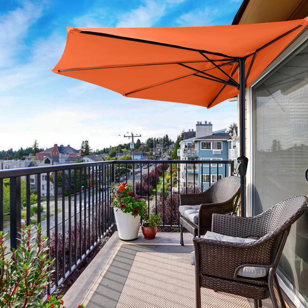 Light Beige Half Round Patio Umbrella C272
