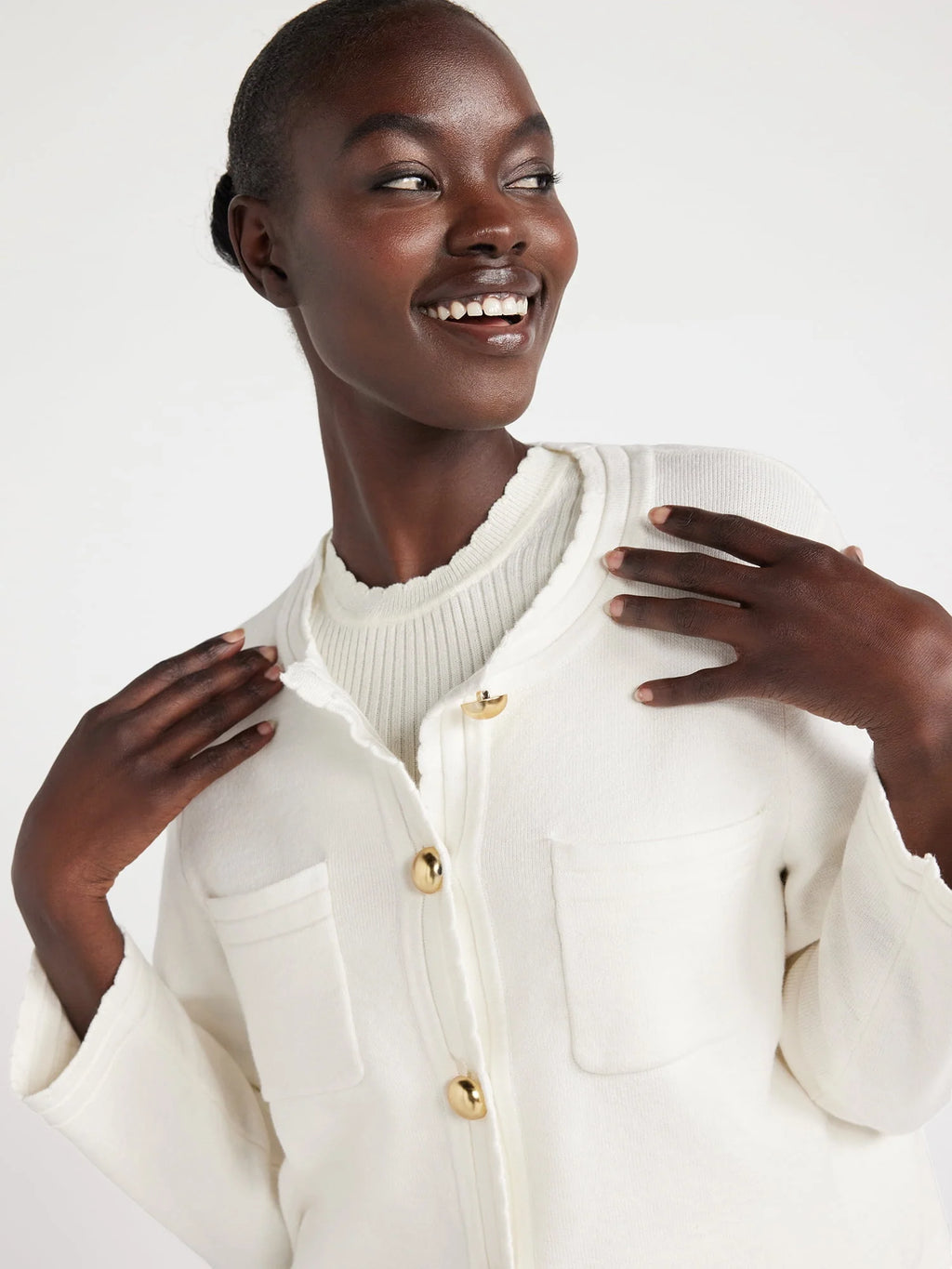 Women's Chest Pocket Cardigan Sweater with Long Sleeves W945