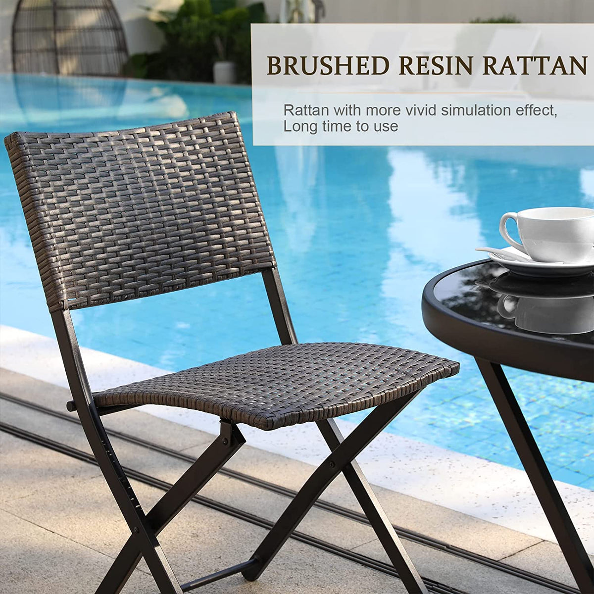 3 Pieces Wicker Patio Bistro Set with Folding Round Table and Chairs F9161