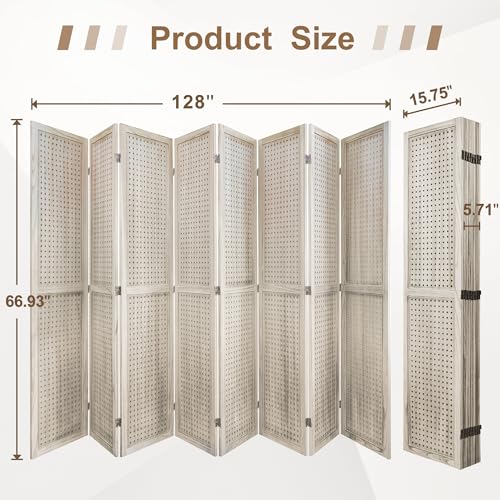 6 Panel Wooden Folding Room Divider with Shelves D7611