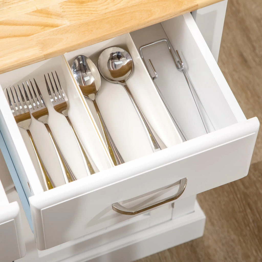 White Kitchen Island with Storage Cabinet and Drawers T7963