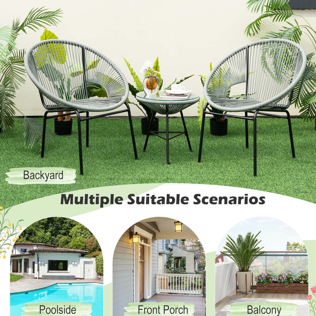 3 Pc Black Plastic Rope Patio Bistro Set T253912