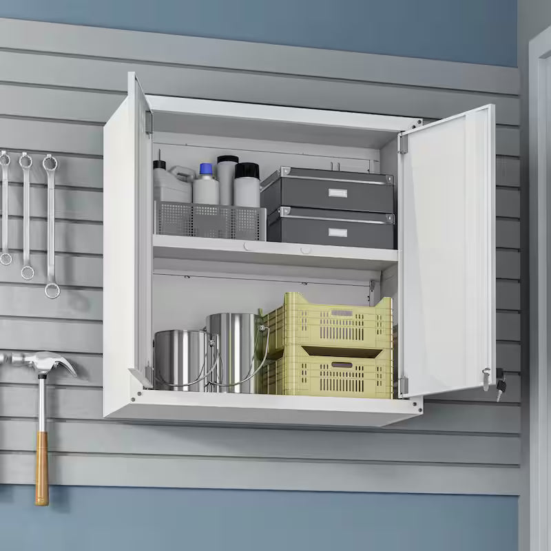 30 in. 2-Shelf Wall Mount Metal Garage Cabinet in White Q316