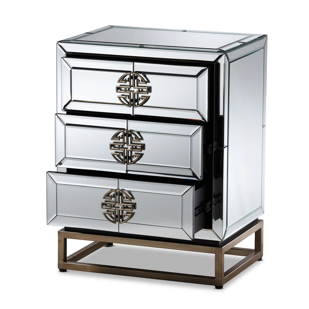 Mirrored Antique Bronze 3-Drawer End Table K45440