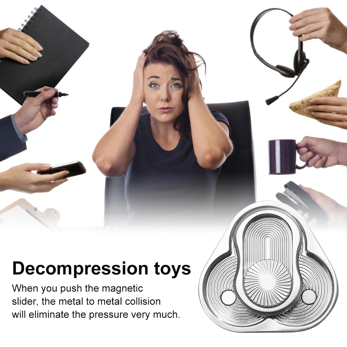 Rotary Push Toy Finger Spinner Stainless Steel Triangle Sensory Hand Toy F93253