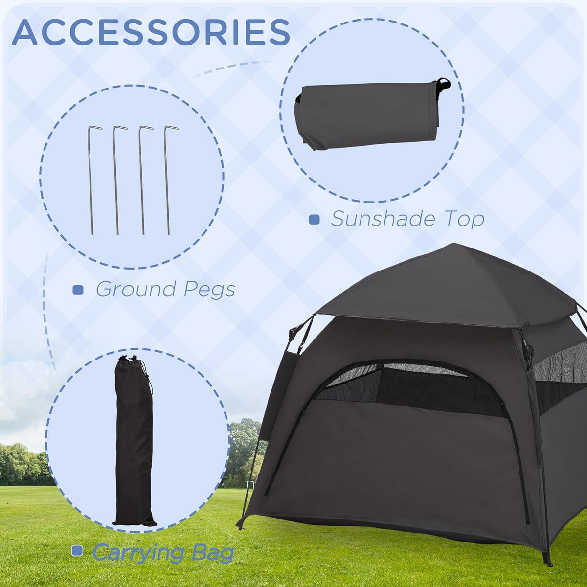 Dark Gray Pop Up Dog Tent with Carrying Bag A183495