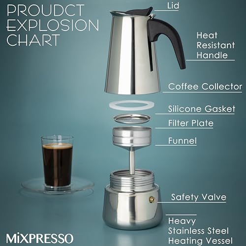 6 Cup Stovetop Espresso Maker 10oz Stainless Steel Black I1279