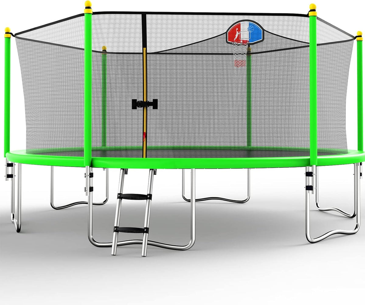 12 14 15 16FT Trampoline with Enclosure Net, Basketball Hoop and Ladder M363981
