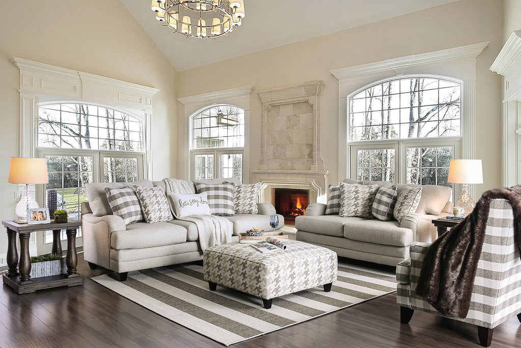 Light Gray Linen-like Fabric Living Room Set 3pcs N272