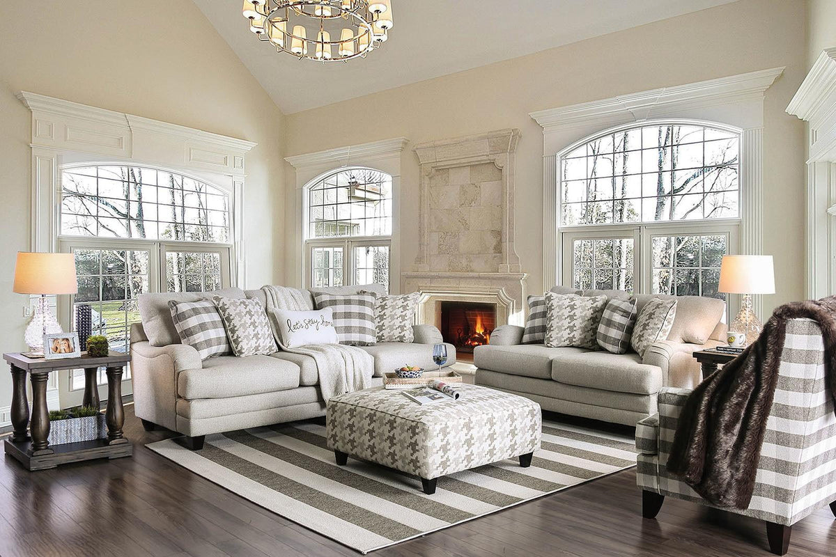 Light Gray Linen-like Fabric Living Room Set 3pcs N272