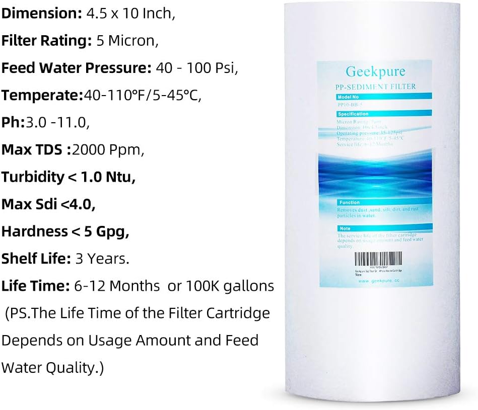 10 Inch Whole House Replacement Water Filters Set with PP Sediment and Carbon Block S44413