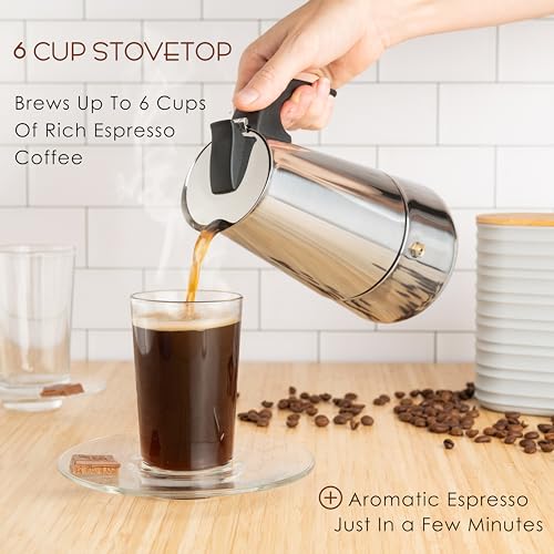 6 Cup Stovetop Espresso Maker 10oz Stainless Steel Black I1279