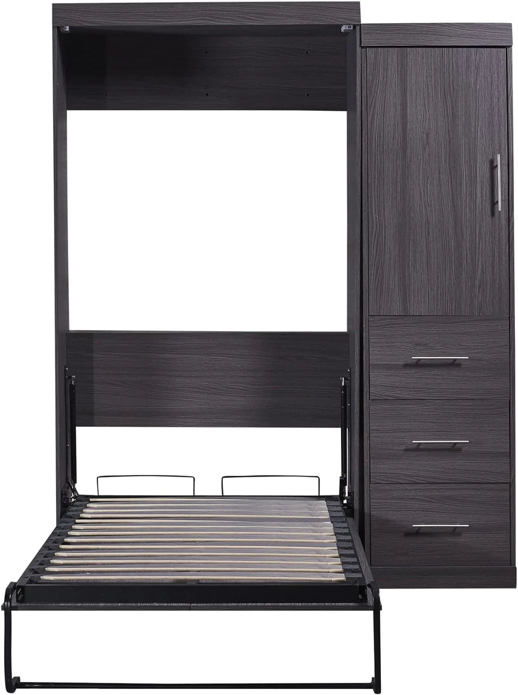 Gray Foldable Storage Bed with Wardrobe and Drawers B69359