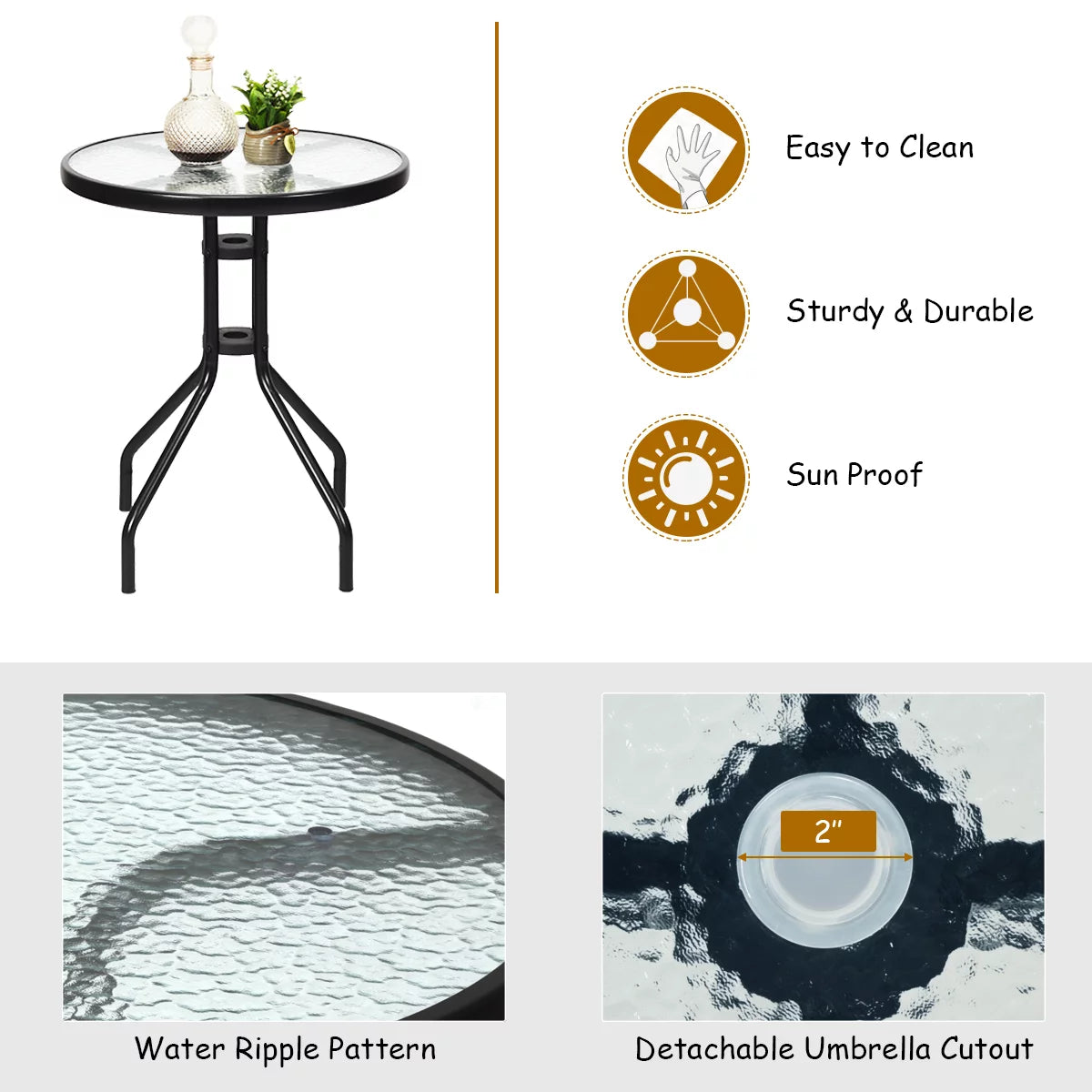 3 PCS Bistro Patio Dining Set with 2 Folding Chairs & Glass Table E97693