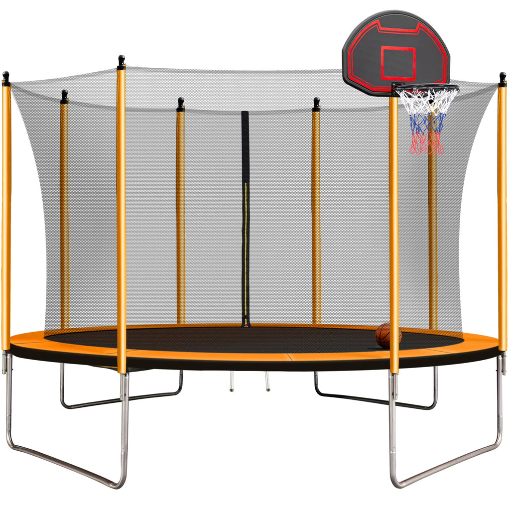 Orange Trampoline with Basketball Hoop and Ladder Q65566