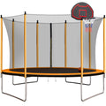 Orange Trampoline with Basketball Hoop and Ladder Q65566