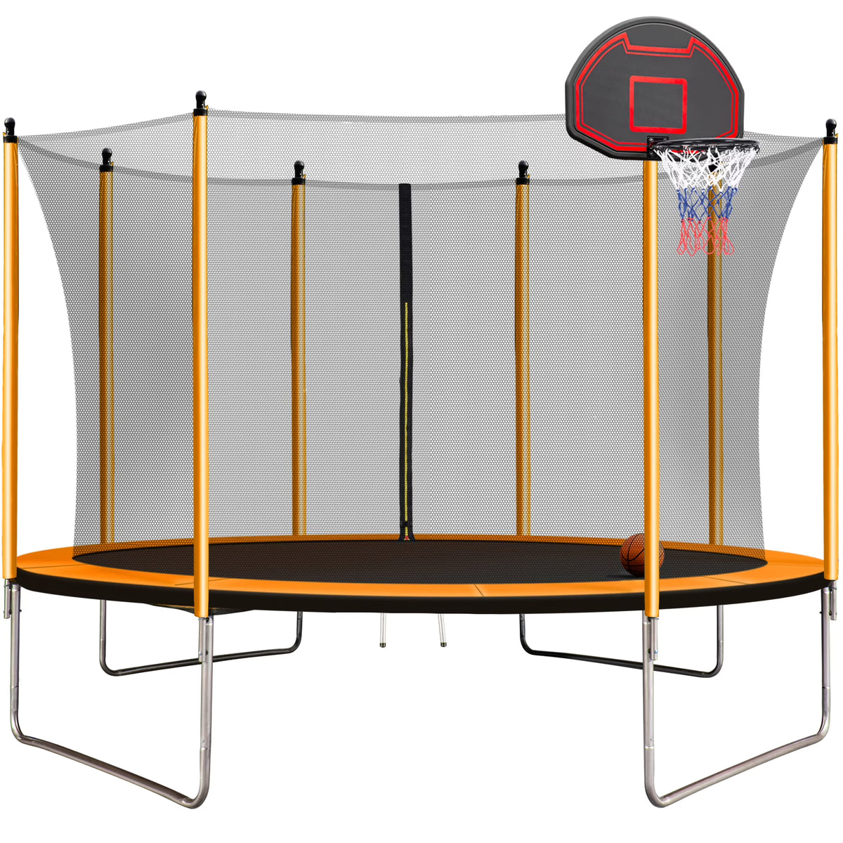 Orange Trampoline with Basketball Hoop and Ladder Q65566