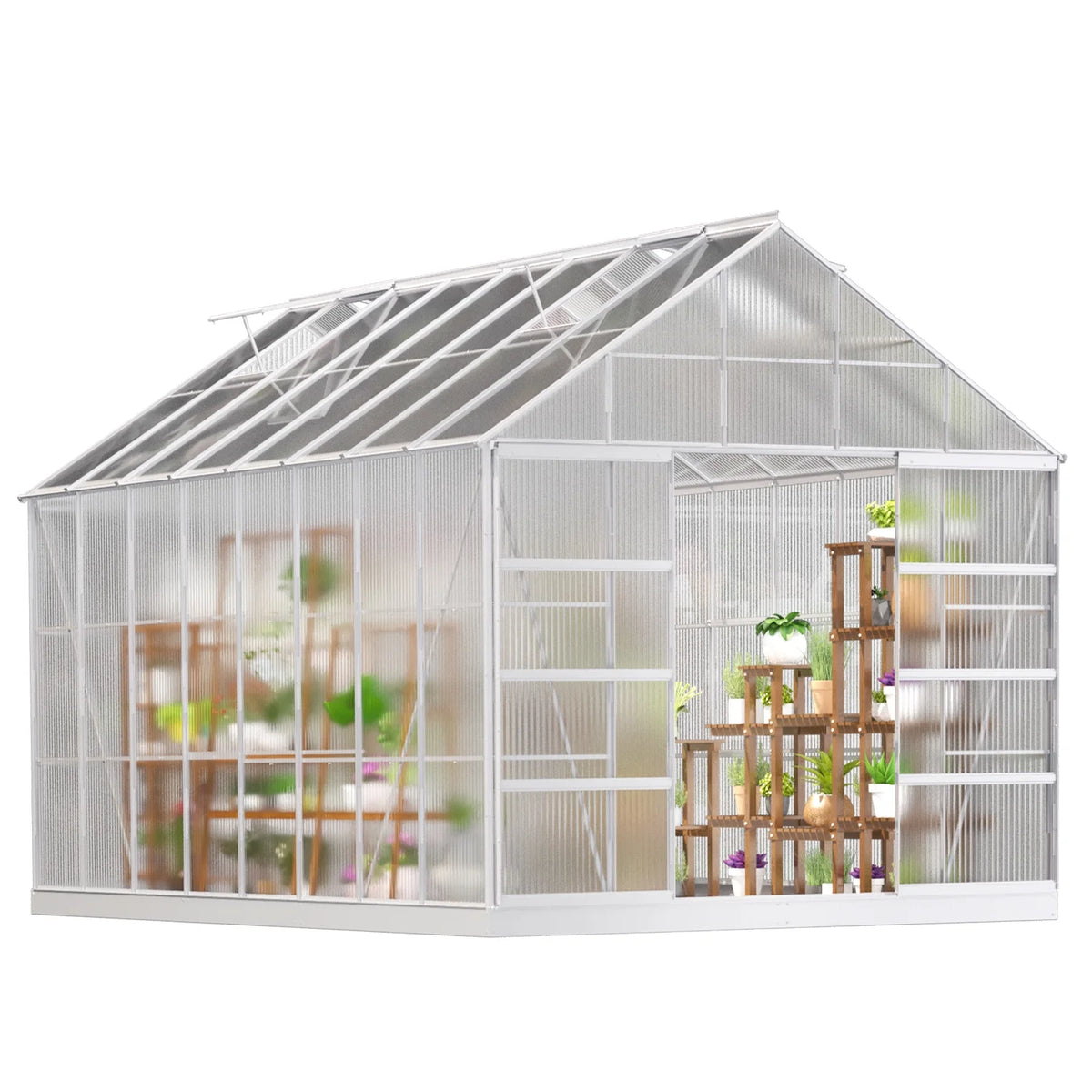 10' x 16' Walk-in Polycarbonate Greenhouse with Adjustable Roof Vent F4125