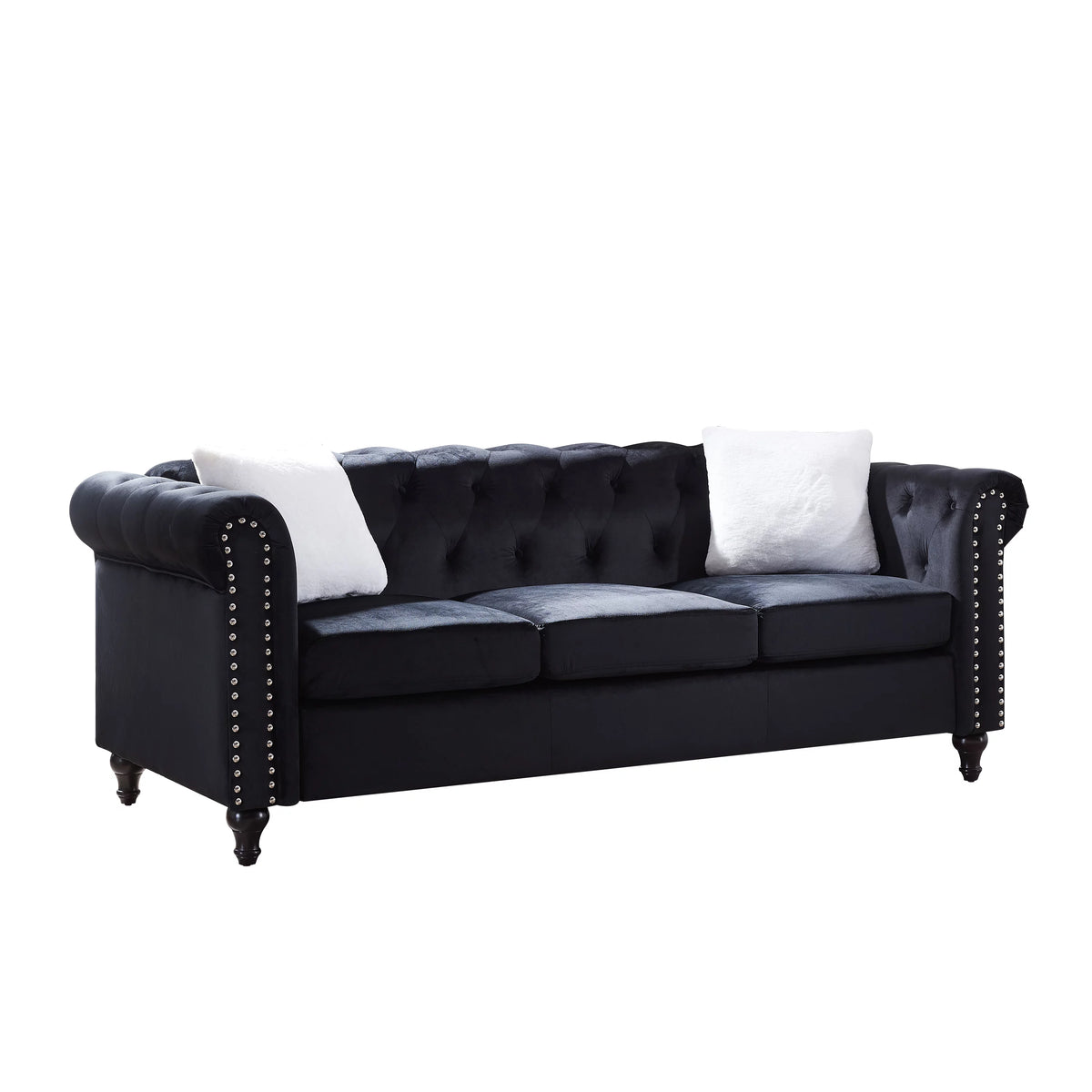 Black 2 Piece Sofa Set with 4 White Pillows B386