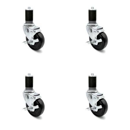 4 x 1.25 inch Hard Rubber Wheel Swivel Casters with Expanding Stem and Brake, Set of 4 M626