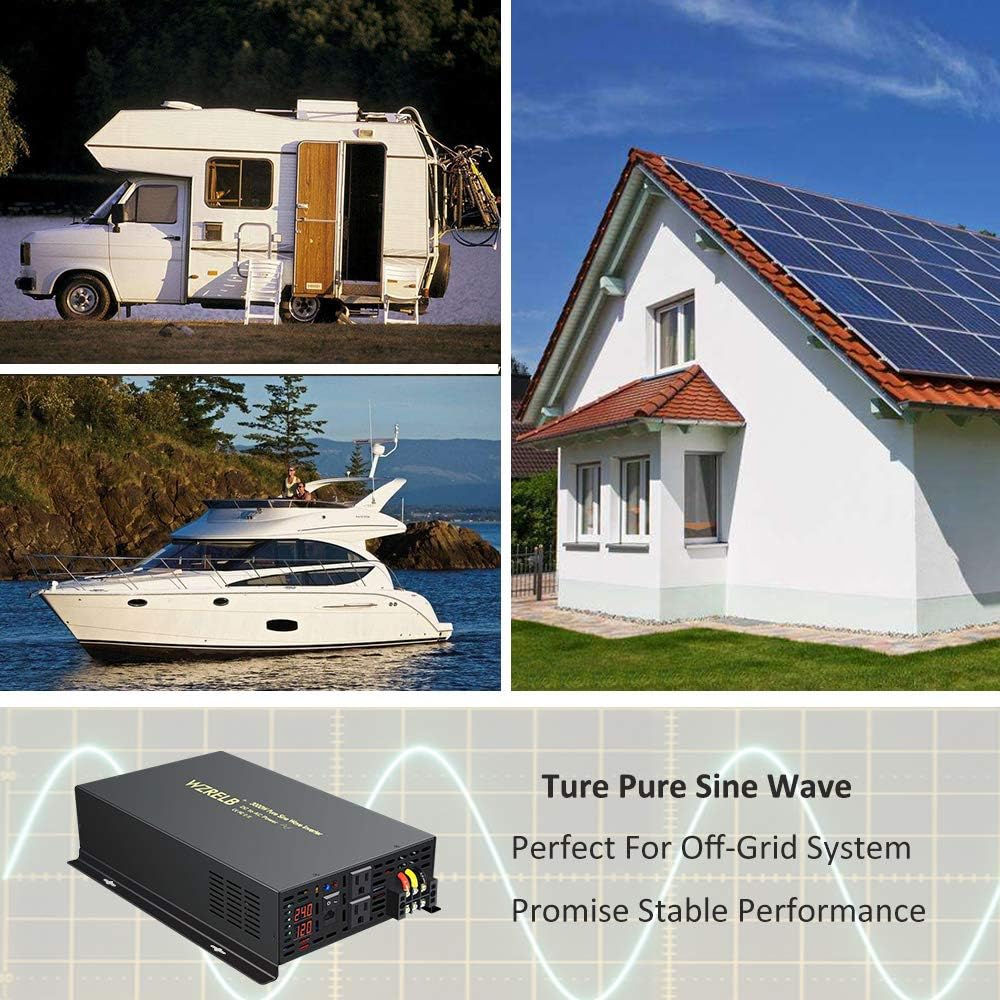 3000 Watt 24V DC Pure Sine Wave Power Inverter with Remote Control Switch, Dual 110V 120V AC Outlets O5624