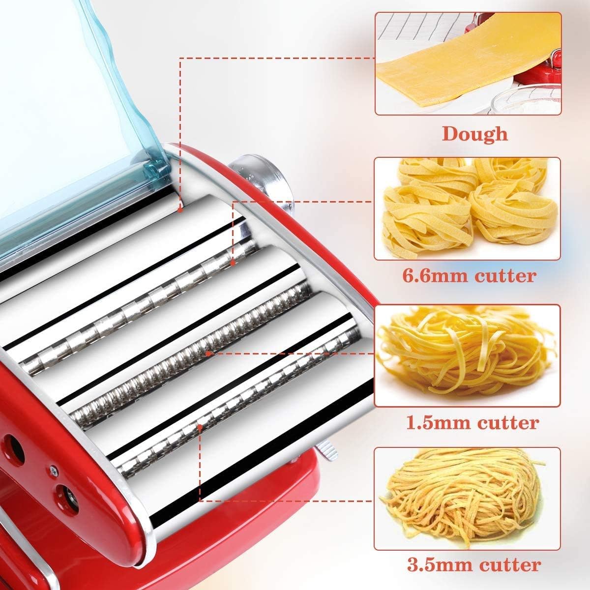 Stainless Steel Manual Pasta Maker Machine with 3 Cutters, 8.7 inches Q96065