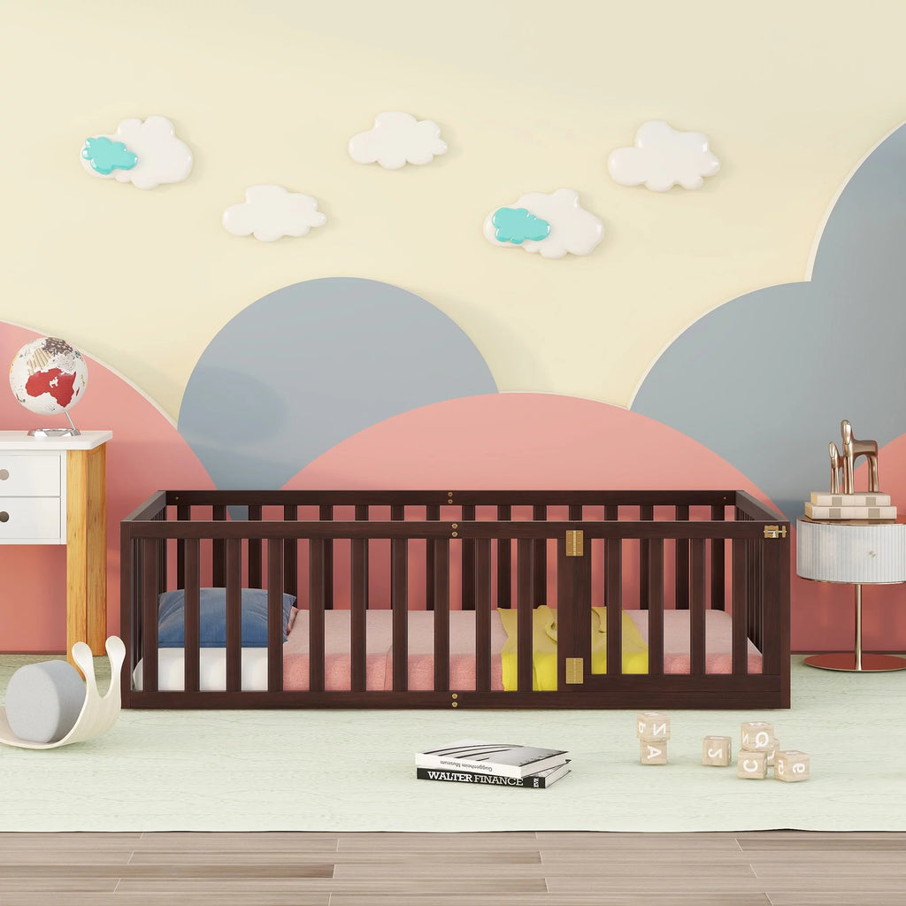 Wood Floor Bed with Fence and Door E558174