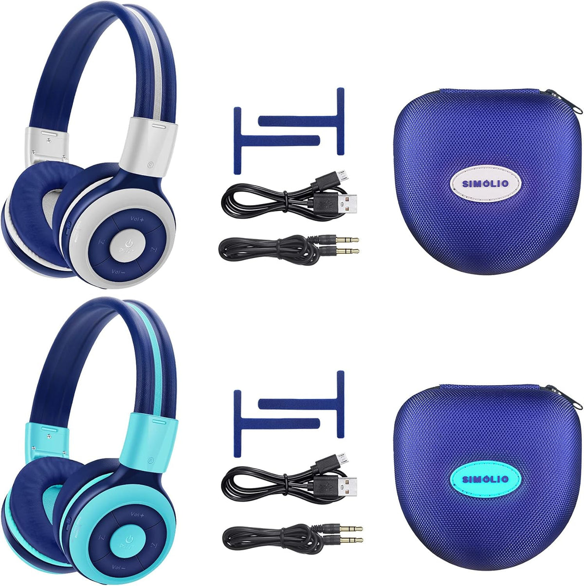 2 Pack Kids Wireless Bluetooth Headphones with Volume Limit, Mic & Hard Case T5941
