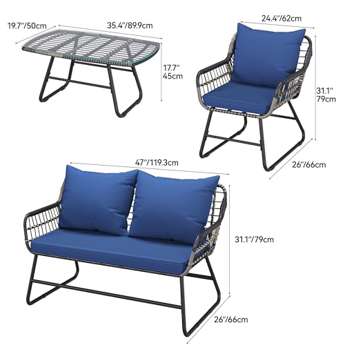 4-Piece Outdoor Wicker Bistro Set with Cushions and Metal Table B65618