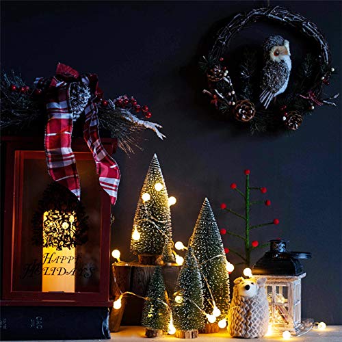 5pcs Miniature Christmas Trees with Snow and Wood Base D5881