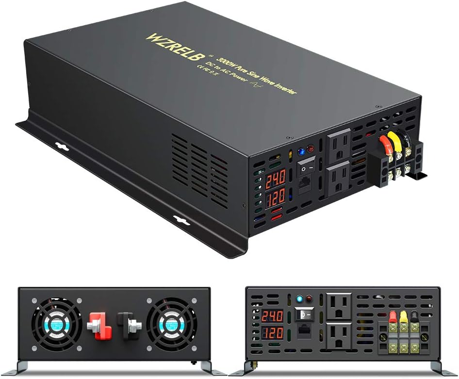 3000 Watt 24V DC Pure Sine Wave Power Inverter with Remote Control Switch, Dual 110V 120V AC Outlets O5624