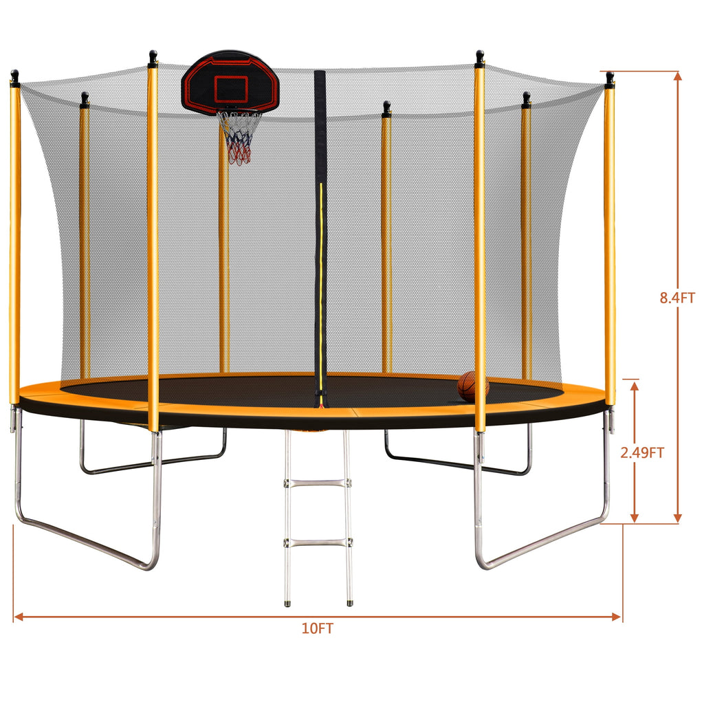 Orange Trampoline with Basketball Hoop and Ladder Q65566