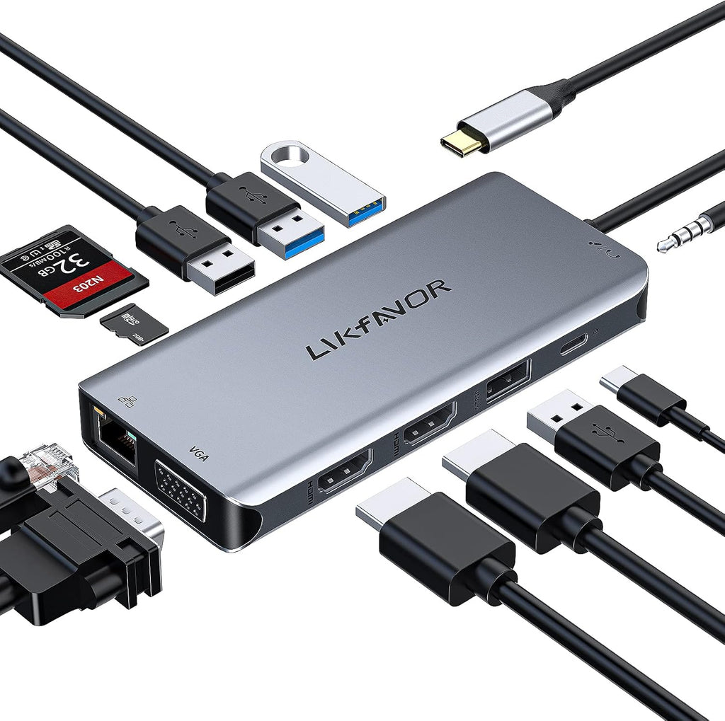 12-in-1 USB C Hub with Dual 4K HDMI, Ethernet, USB 3.0, SD Card Reader B877271