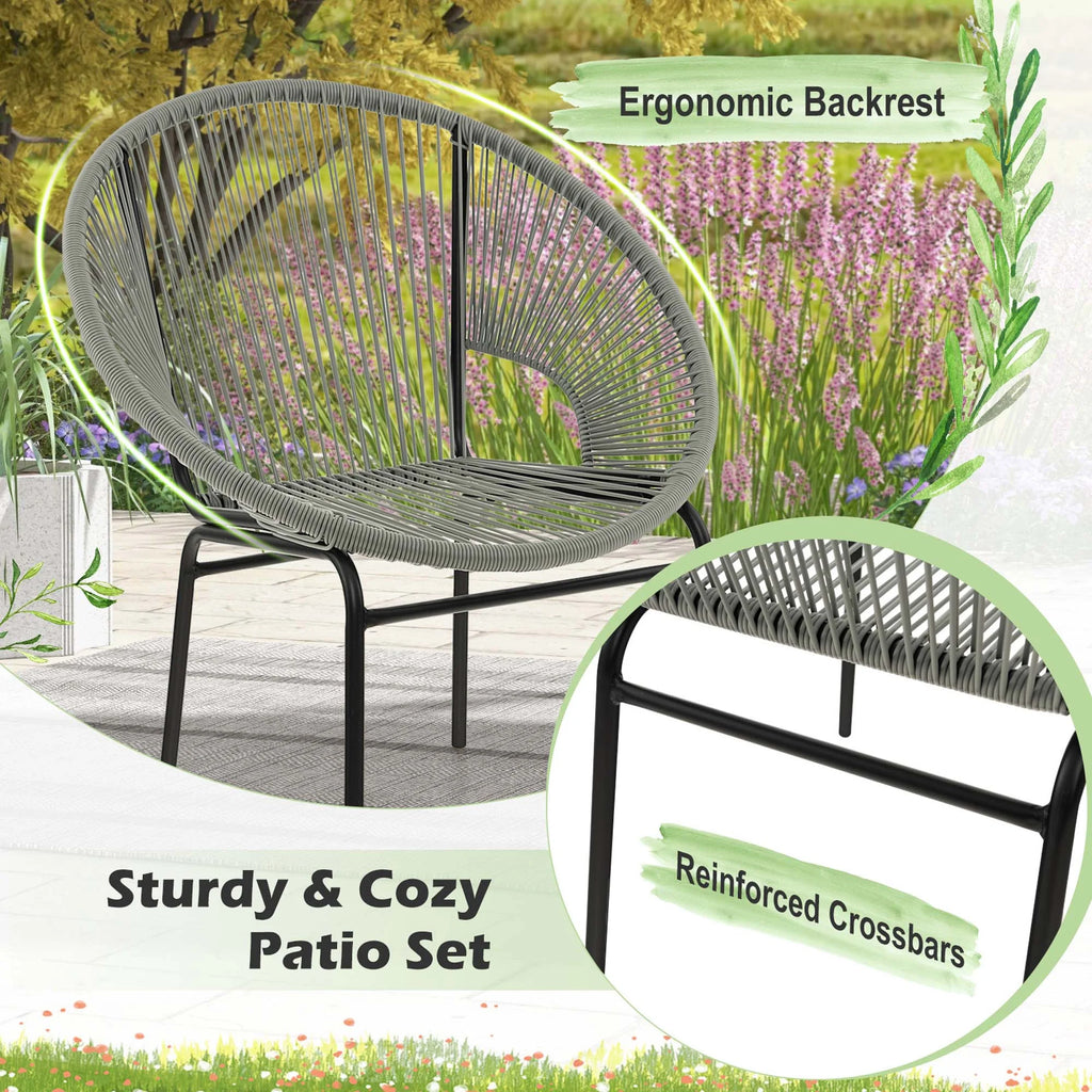 3 Pc Black Plastic Rope Patio Bistro Set T253912