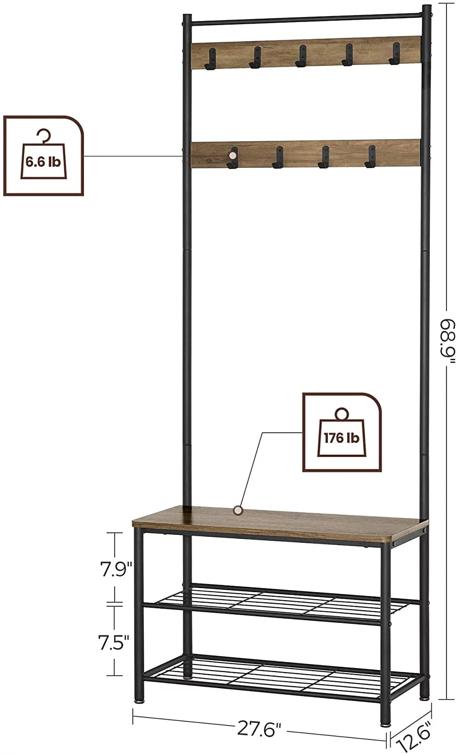 Coat Rack Hall Tree with Shoe Storage Bench B5439