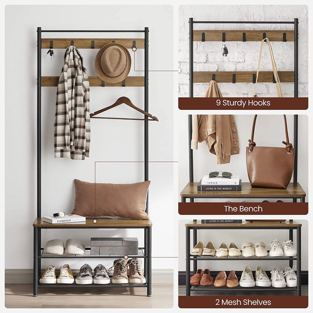 Coat Rack Hall Tree with Shoe Storage Bench B5439