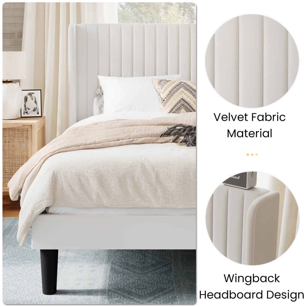 Queen Size Velvet Upholstered Platform Bed Frame P88077