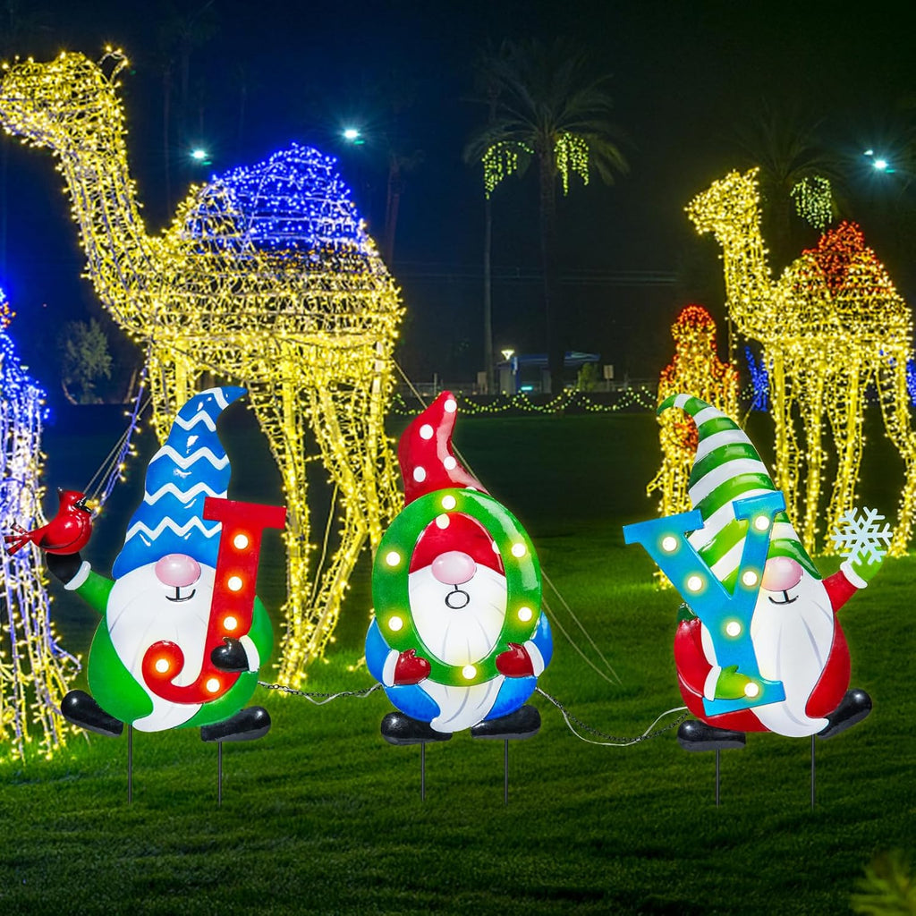 3 PCS Metal Christmas Yard Stakes with Led Light G6965