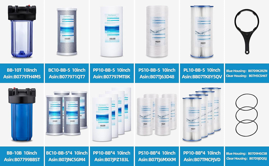 10 Inch Whole House Replacement Water Filters Set with PP Sediment and Carbon Block S44413
