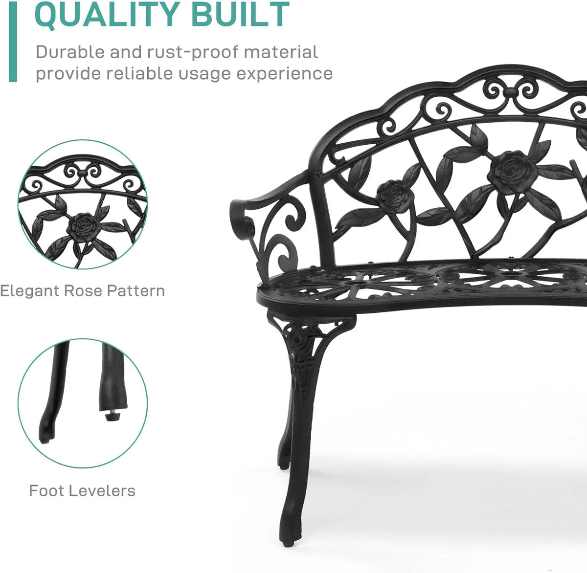 38.5" Metal Rose Bench L5087