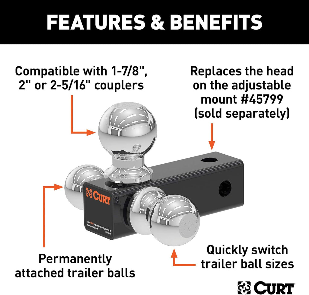 Adjustable Trailer Hitch Ball Mount Head with 3 Balls Pack of 2 Y498