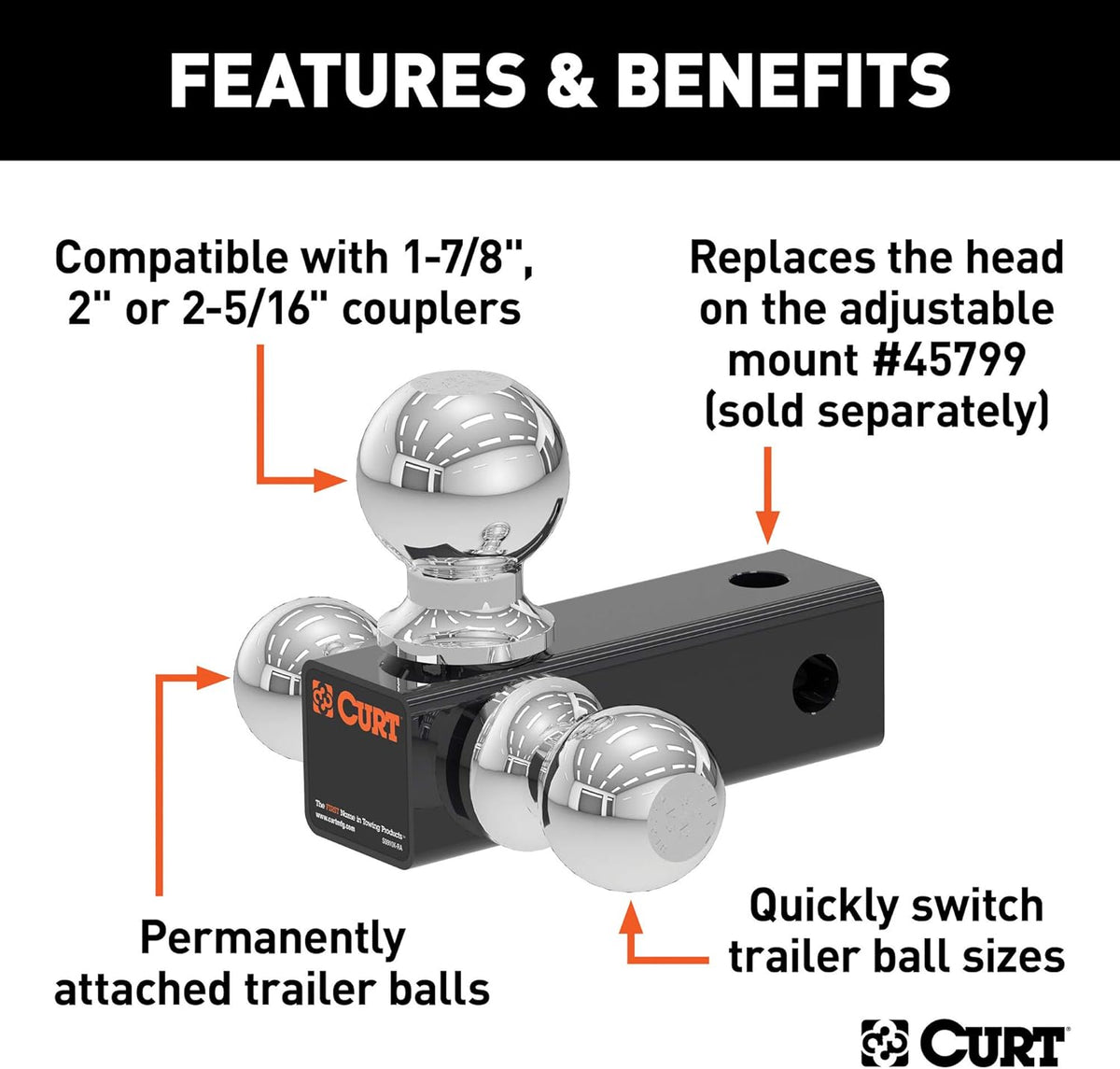 Adjustable Trailer Hitch Ball Mount Head with 3 Balls Pack of 2 Y498