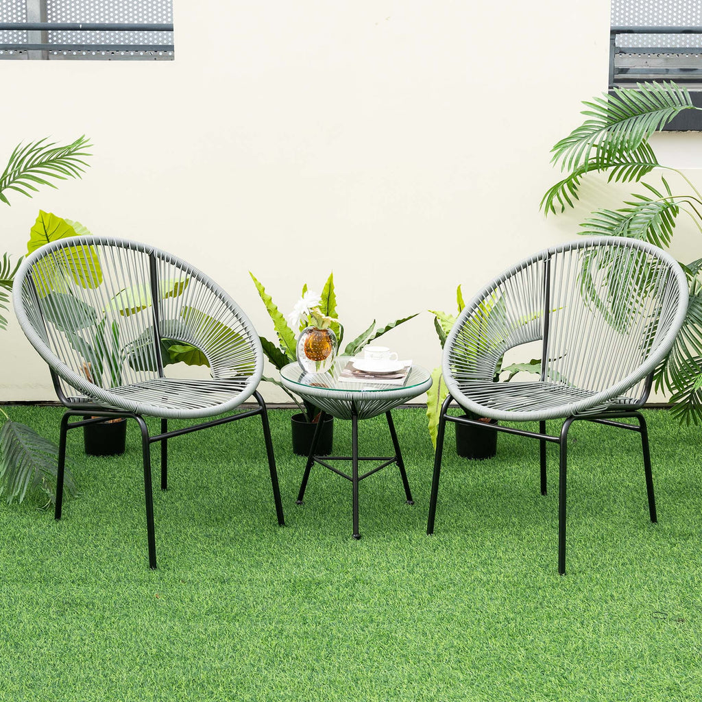 3 Pc Black Plastic Rope Patio Bistro Set T253912