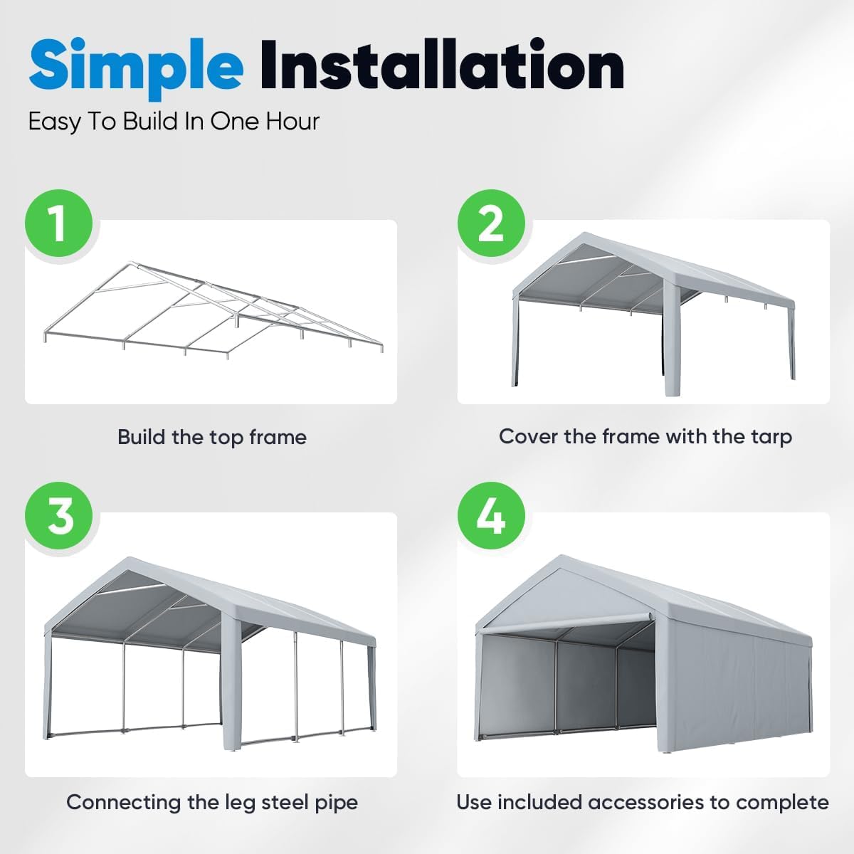 13'X20' Heavy Duty Galvanized Car Canopy Garage Boat Shelter with Reinforced Frame - Silver Gray F980